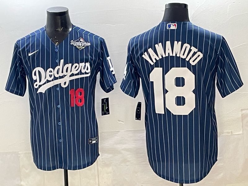 Men 2026 Nike Los Angeles Dodgers #18 Yamamoto Blue Stripe Game MLB Jersey 06->los angeles dodgers->MLB Jersey